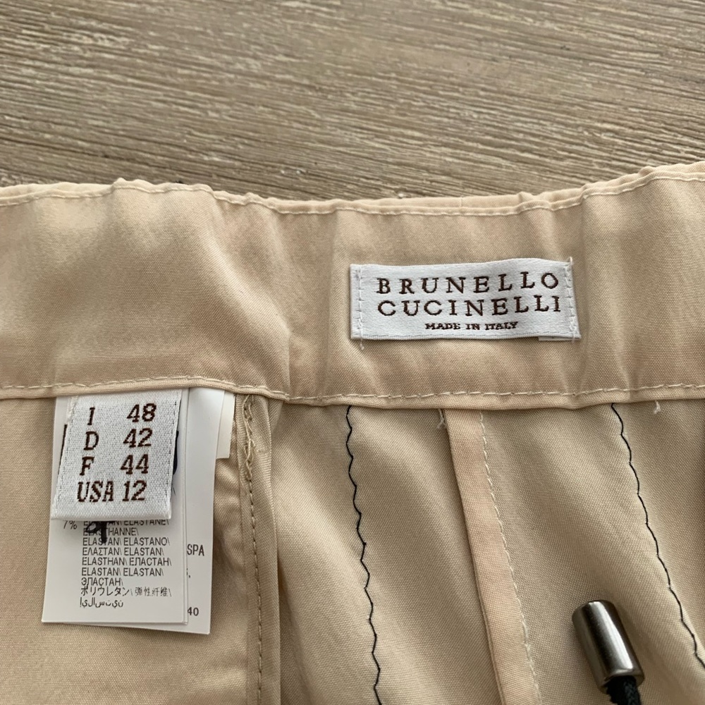 Cream silk cropped pants with black stripes